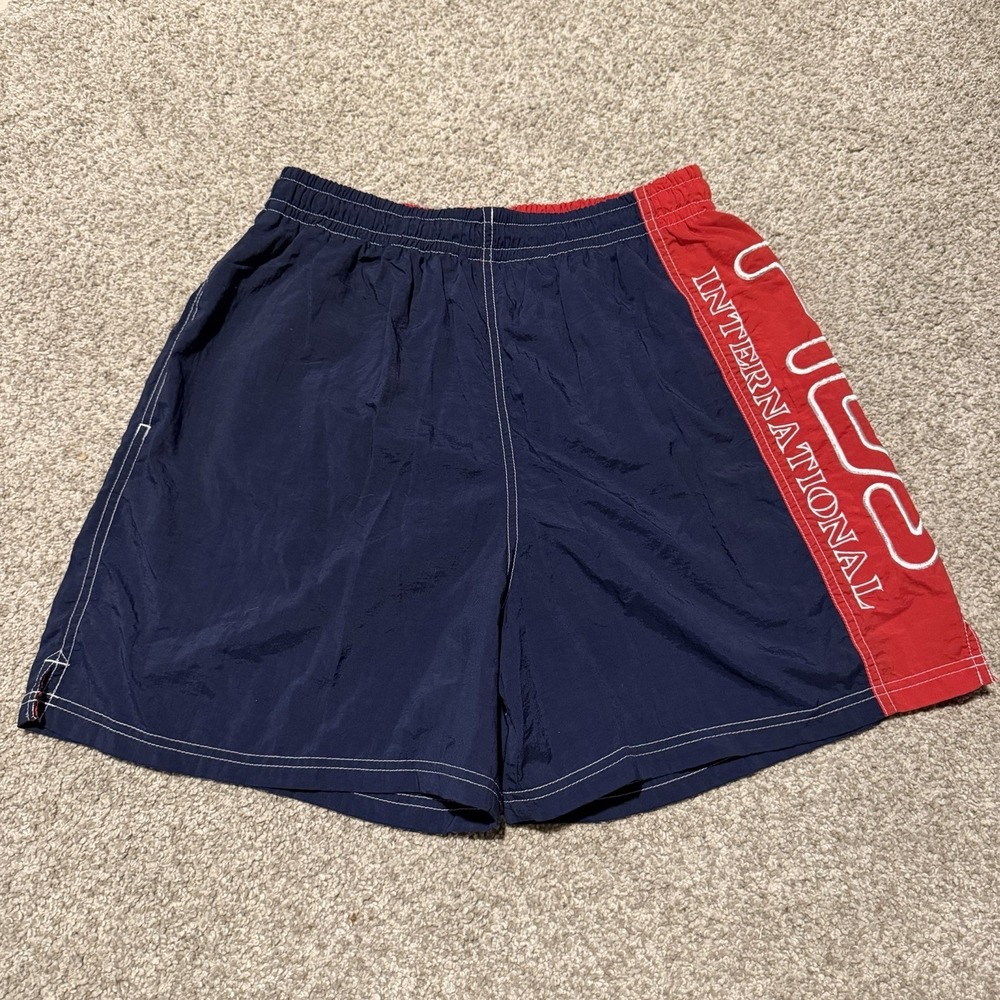 Vintage Fila Swim Trunks Men's Large Red Navy Logo Board Shorts Lined Beach Suit